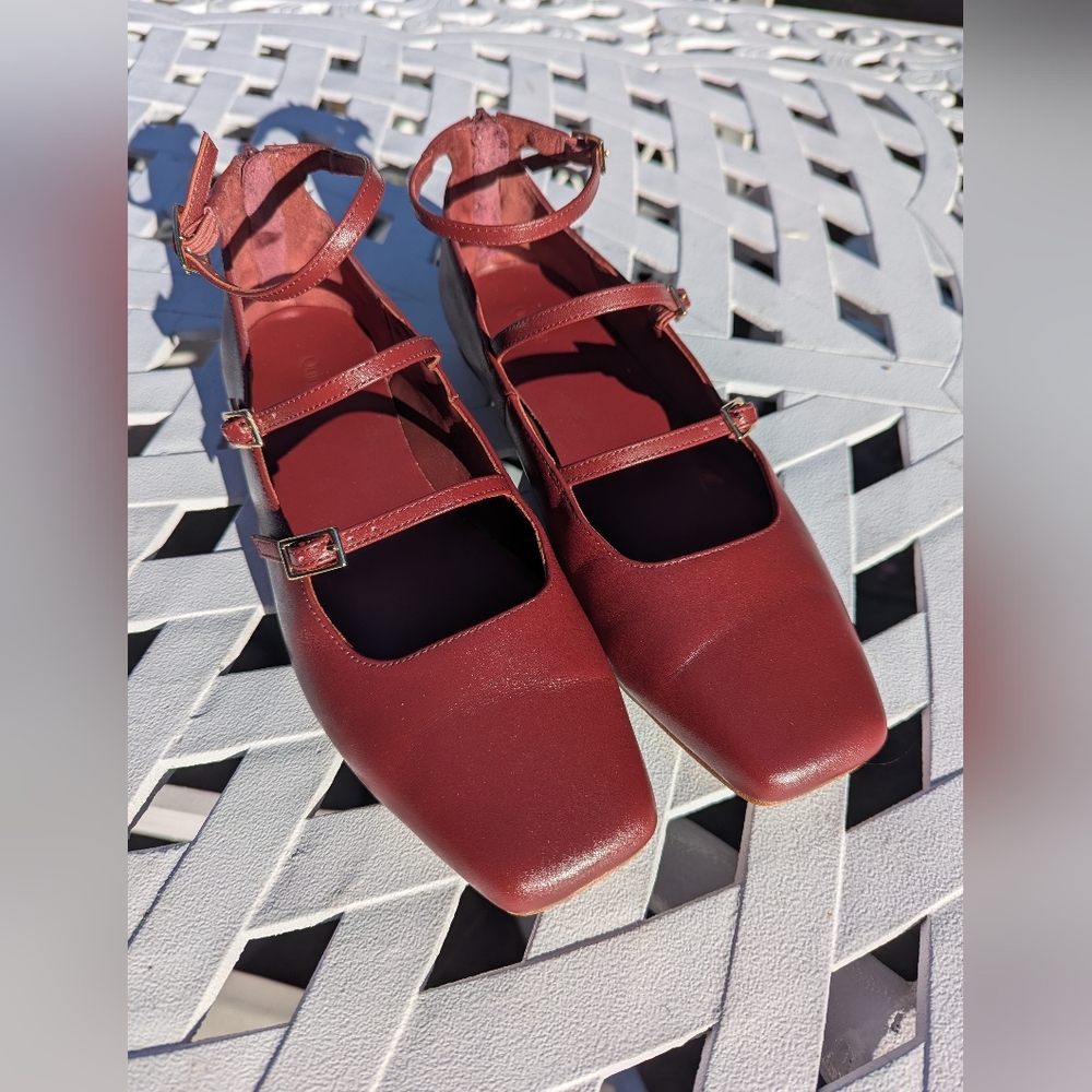 Quince Italian Leather Strappy Ballet Flat in Merlot, sz8 (fit an EU 39)